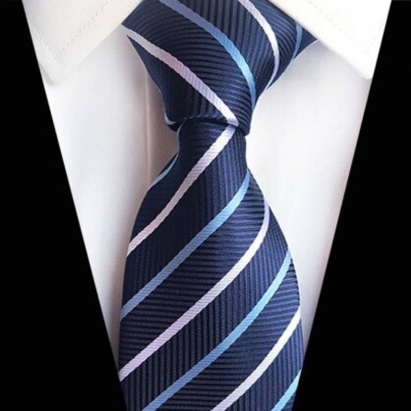 Cravatta Blu Scuro con Righe Bianche e Azzurre