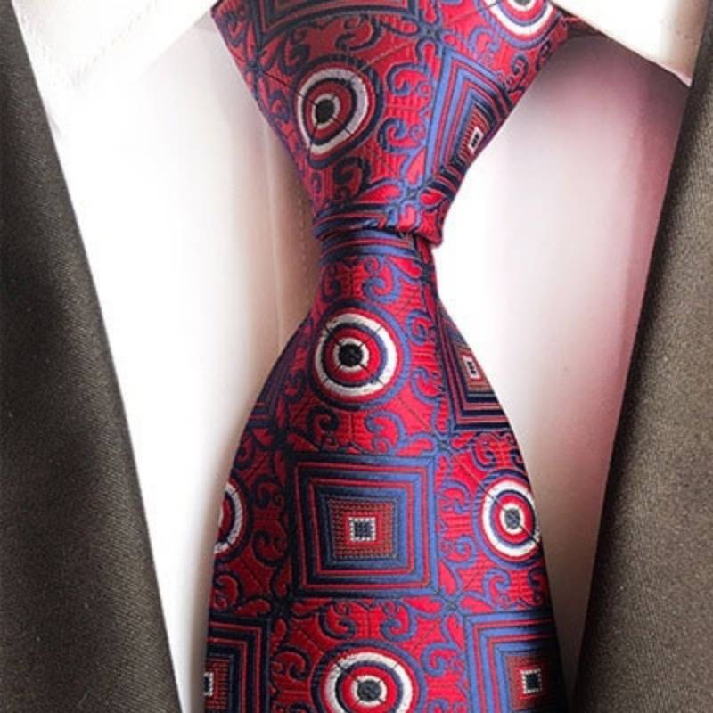 Gravata Rosa e Azul com Padrão Redondo e Quadrado