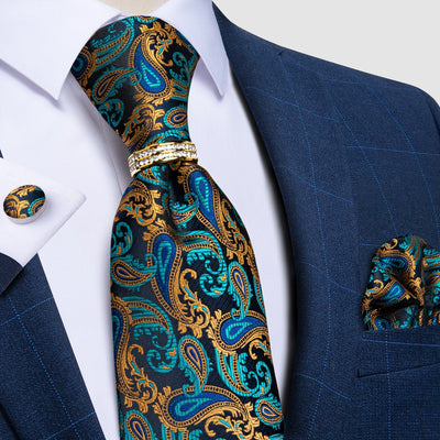 Cravate Paisley Bleu, Bleu Marine Et Orange