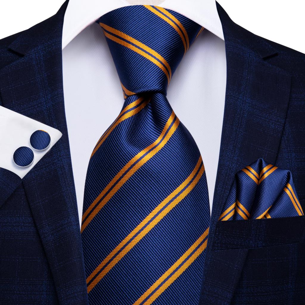 Cravatta blu navy con strisce arancioni