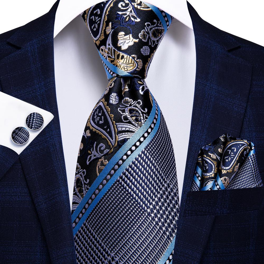 Cravatta A Righe Paisley Grigia E Blu