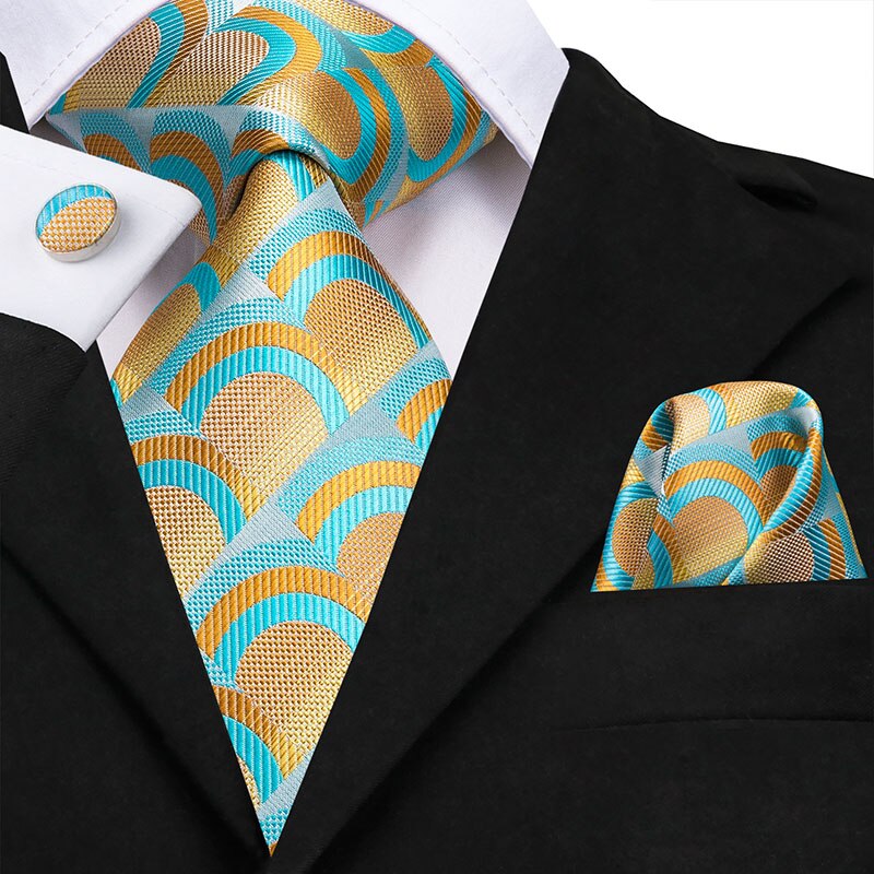 Cravate Bleue Turquoise Motif Jaune