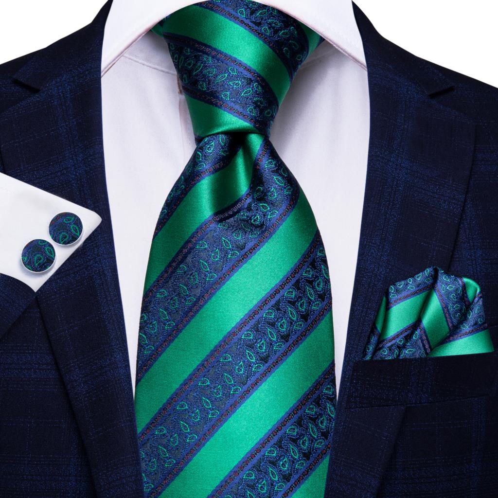 Cravatta a righe in cashmere verde e blu