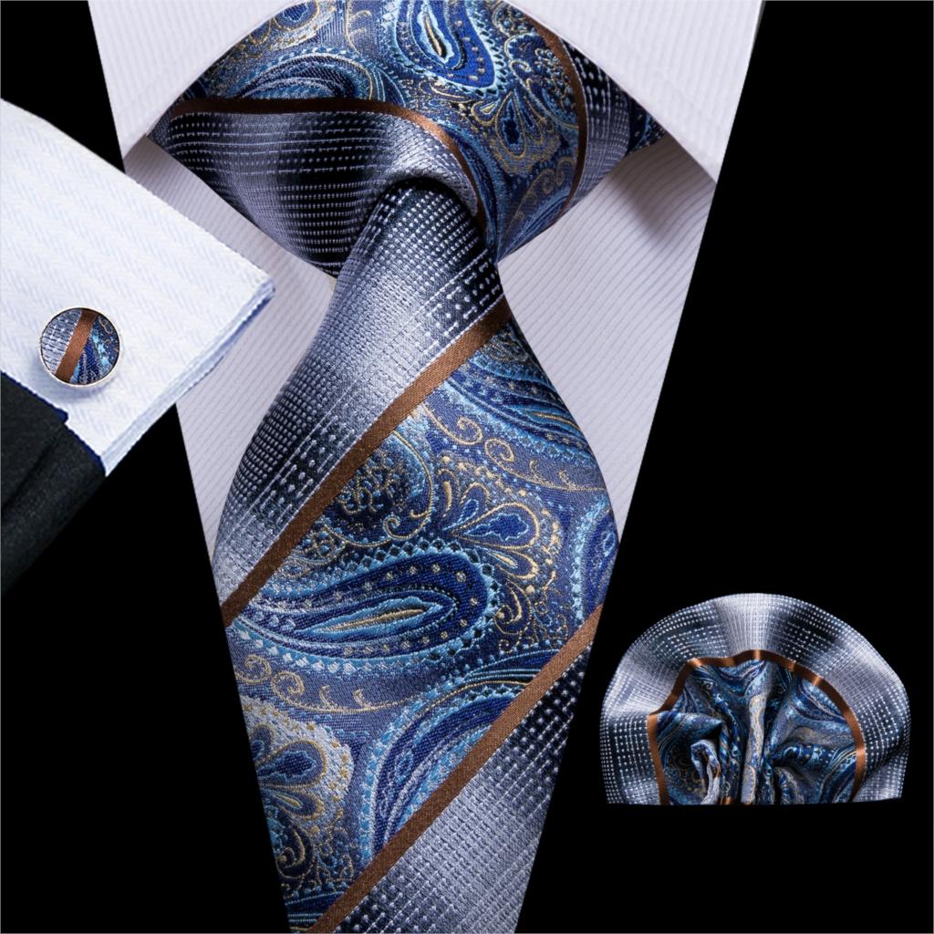 Cravatta Paisley argento e blu