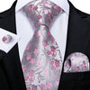 Zilveren Stropdas Met Roze Bloemen